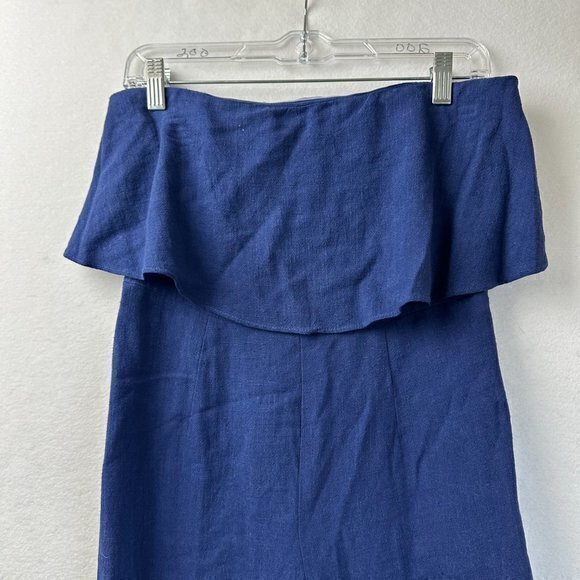 Lulus jumpsuit sz S Lana Strapless Off shoulder ruffle cropped navy blue linen - Picture 4 of 6